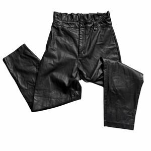 12 Thompson Pants Womens Medium Black Faux Leather Paperbag High Waist Tapered